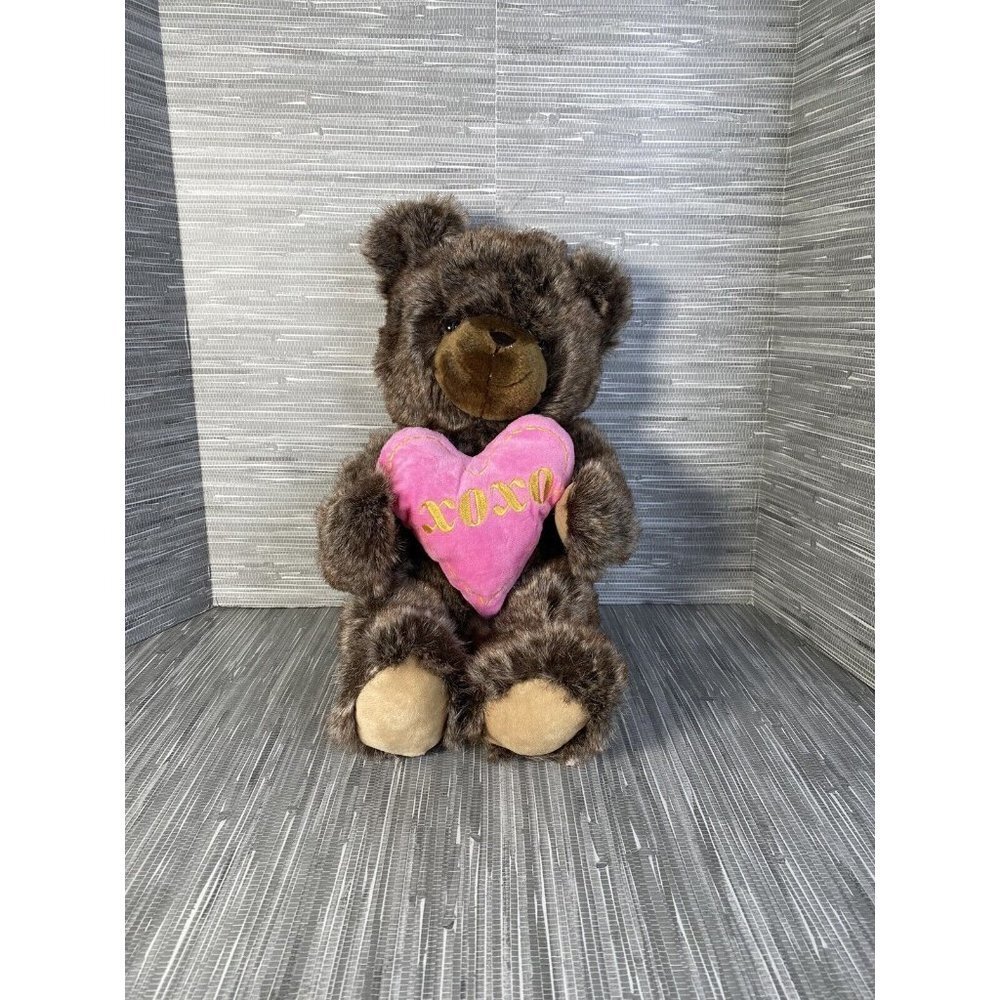 Hug Fun Soft‎ Brown Teddy Bear Stuffed Plush Pink Heart Valentines XOXO